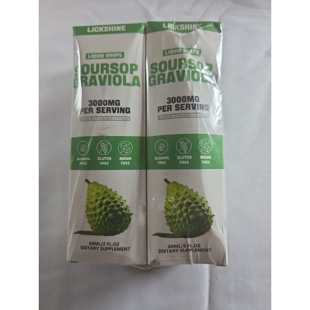 2 Pack Lickshine Soursop Graviola Liquid Drops 3000mg Supplement 2oz Exp 02/27